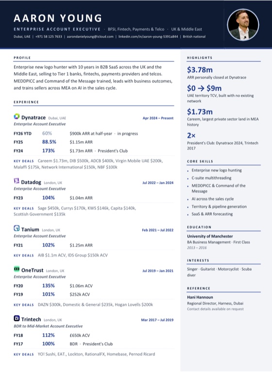 First page of Aaron Young's CV